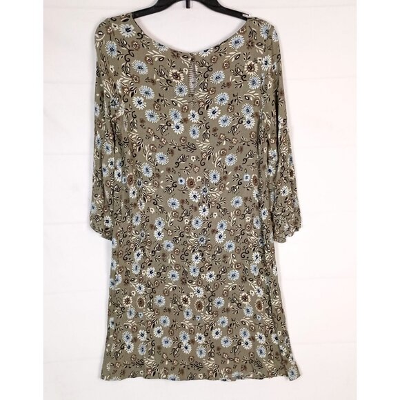 G.I.L.I. Green Floral Smocked Jersey Shift Dress Flared Sleeve S - Picture 5 of 7